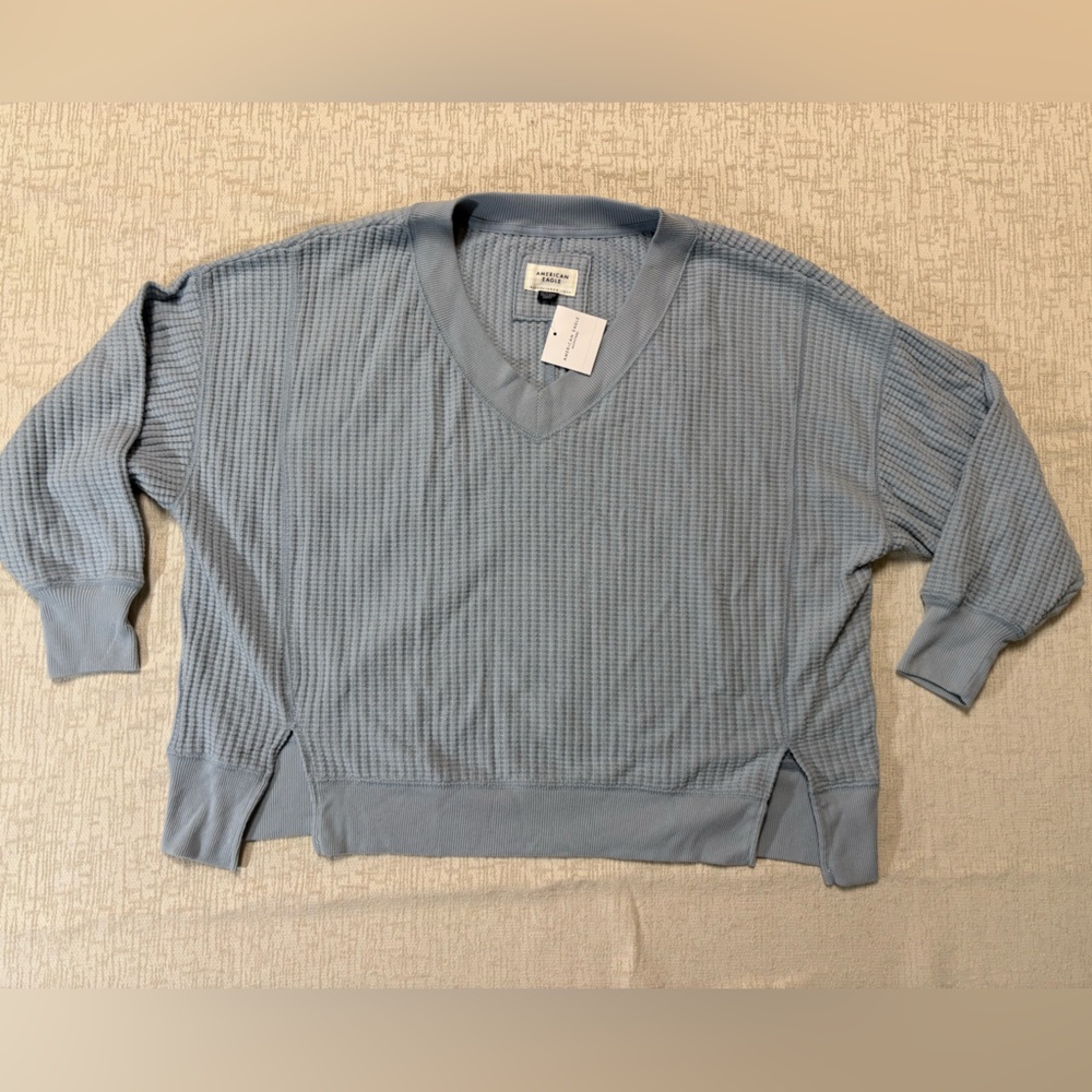 American Eagle Outfitters Soft Blue Ribbed Waffle Sweater women’s XS